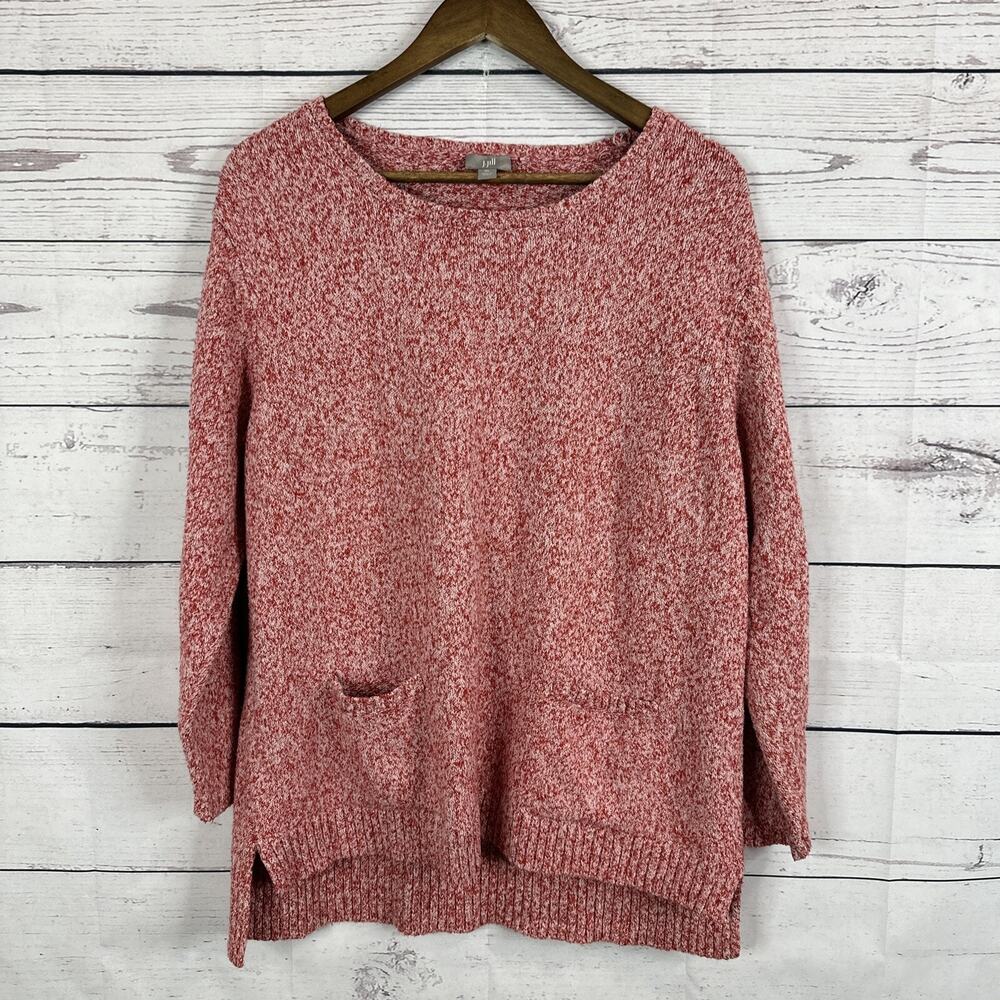 J Jill Sweater Womens XL Red Boxy‎ Popover Casual Knit Relaxed Lounge Pockets
